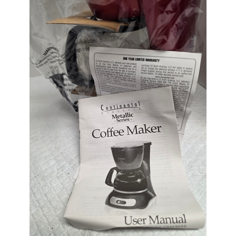 Continental Electric Metallic Series 4 Cup Coffee Maker Red CM43655 New - Picture 6 of 6